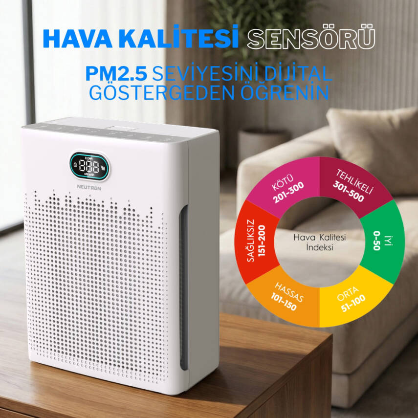 NEUTRON Hepa 13 Filtreli Hava Temizleyici, 3 Katmanlı Filtre, Akıllı Hava Temizleme Cihazı - 3