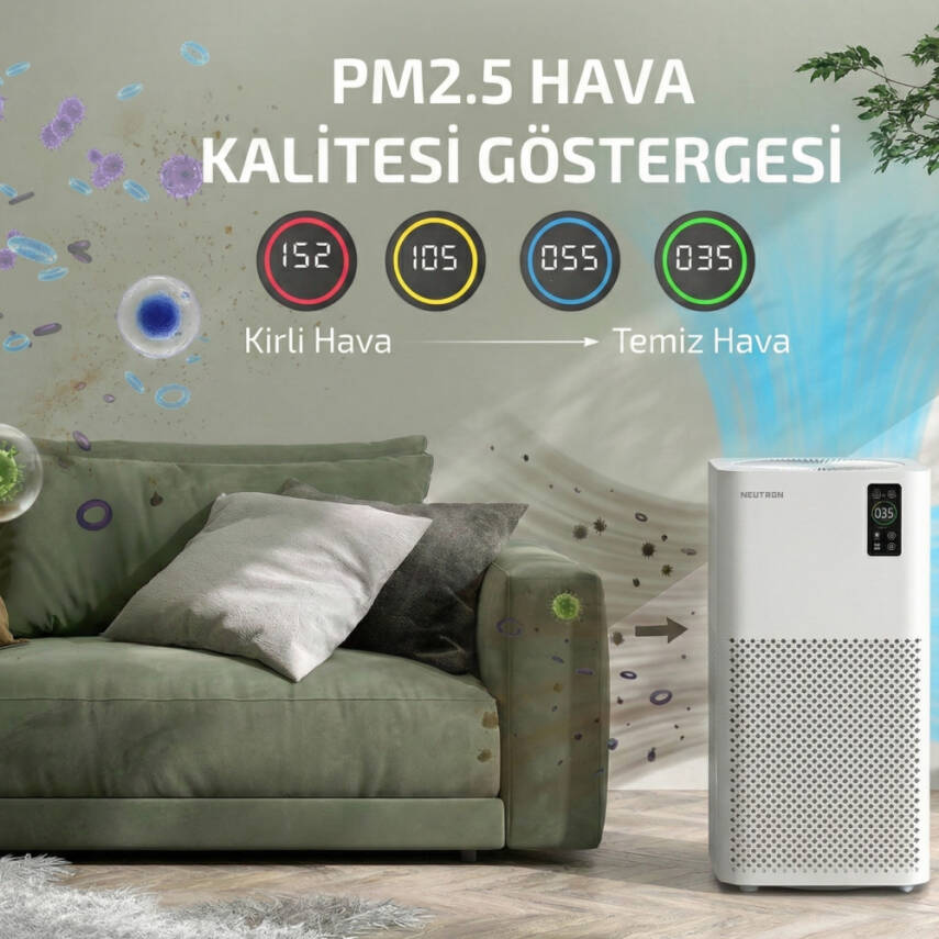 NEUTRON Hepa 13 Filtreli Hava Temizleyici, 3 Katmanlı Filtre, Geniş Ortamlar için Hava Temizleme Cihazı - 7