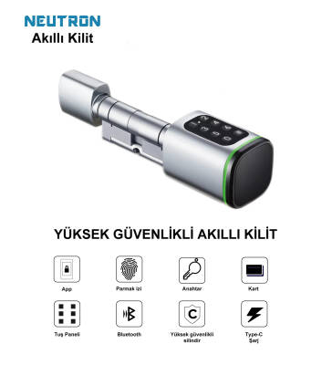 Neutron Akıllı Kapı Kilidi Gri, Parmak izi, Anahtar, Kart, Şifre - 4
