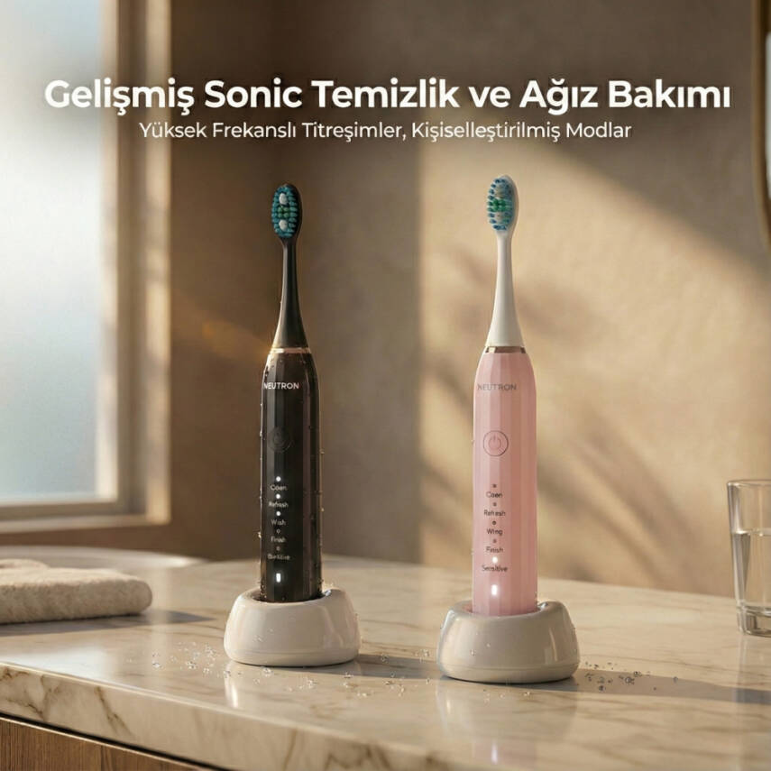 NEUTRON Şarjlı Sonik Diş Fırçası, Şarjlı Siyah Diş Fırçası - 3