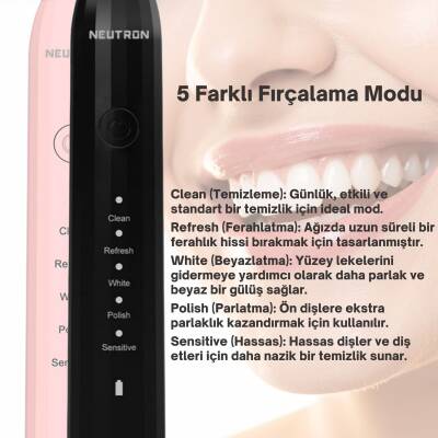 NEUTRON Şarjlı Sonik Diş Fırçası, Şarjlı Siyah Diş Fırçası - 5