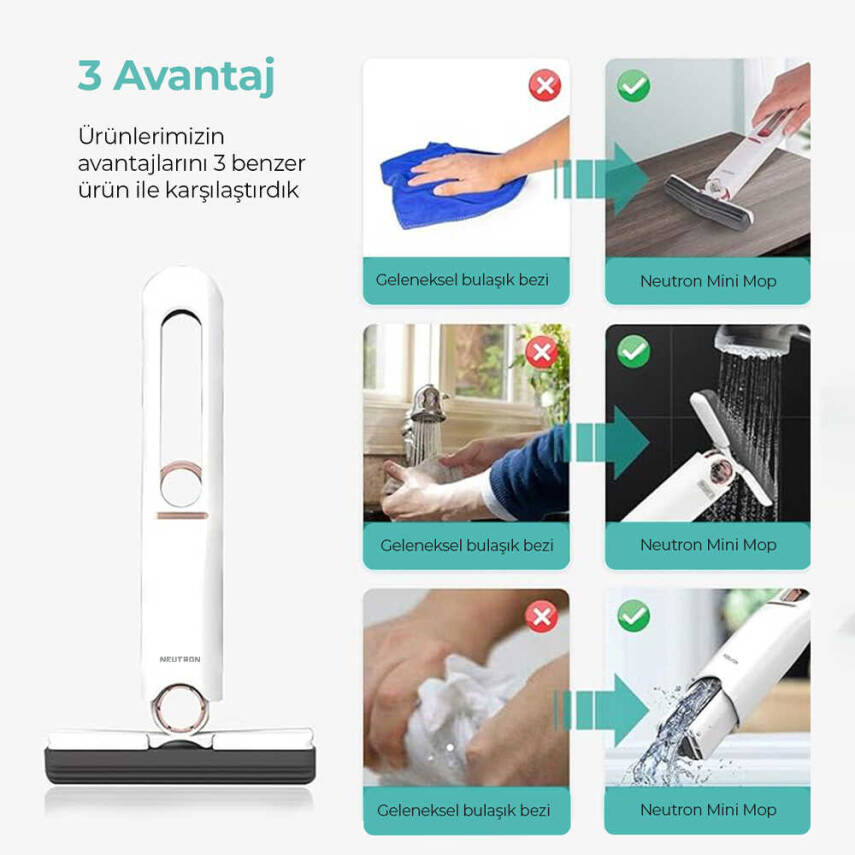 Neutron Taşınabilir Mini Mop Temizlik Paspası ve Cam Silme Aparatı - 3