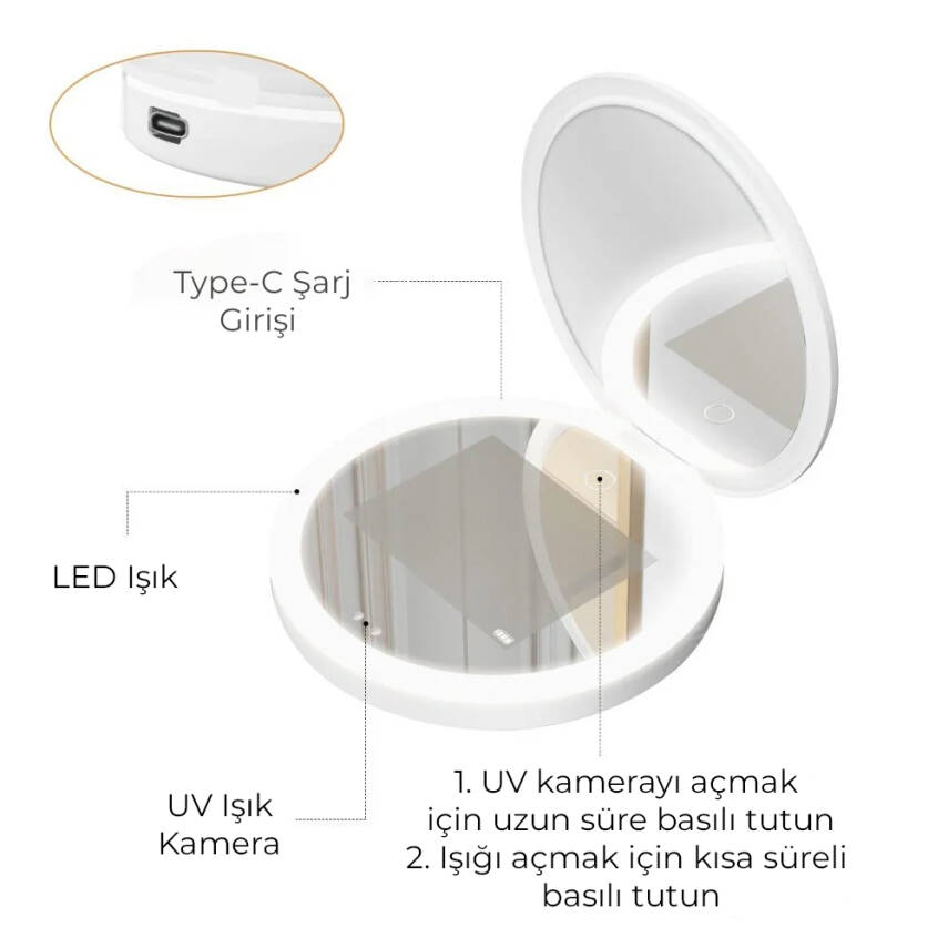 Neutron UV Kameralı Taşınabilir Kompakt Makyaj Aynası - 5